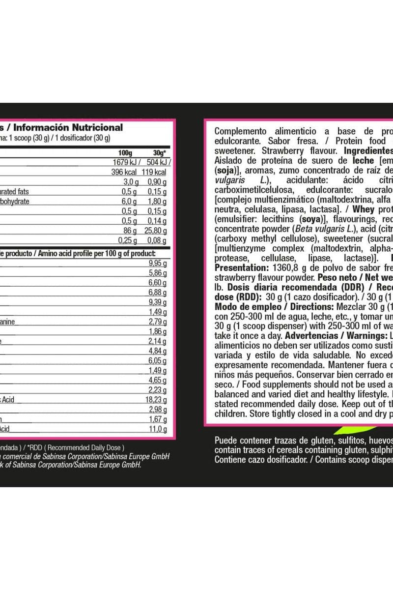 Nutritional information for Zoomad Labs - ISOZOO supplement in strawberry flavor, detailing ingredients and serving size.
