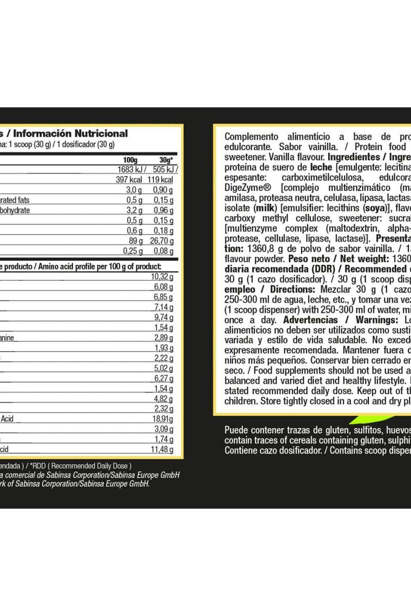 Nutritional information for Zoomad Labs ISOZOO protein supplement in vanilla flavor.