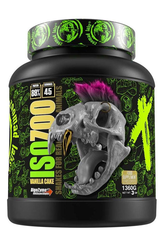 Zoomad Labs ISOZOO Vanilla Cake protein supplement with unique skull design and nutritional details.