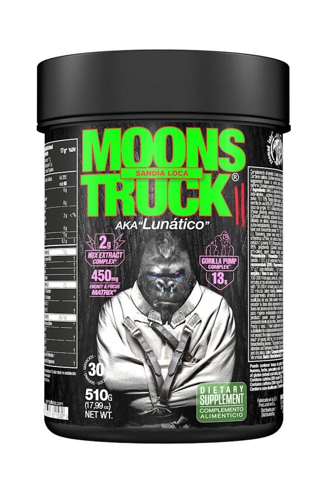 Zoomad Labs Moonstruck® II pre-workout supplement in a black container, designed for enhanced performance and focus during workouts.
