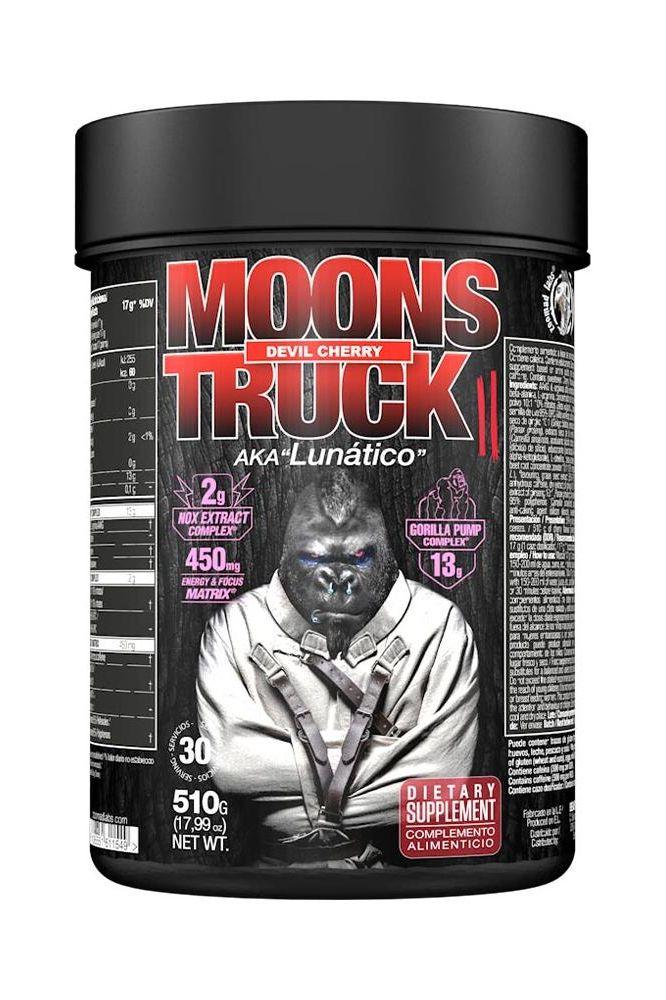 Zoomad Labs Moonstruck II pre-workout supplement in Devil Cherry flavor with a striking gorilla design.