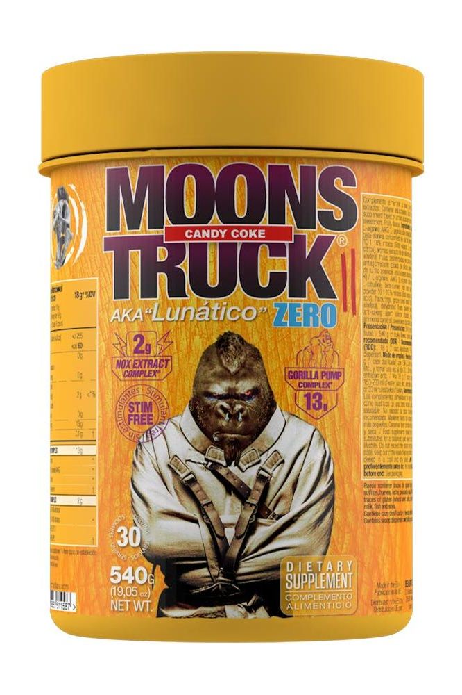 Zoomad Labs Moonstruck® II Zero pre-workout supplement tub with gorilla graphic and bold branding on the label.