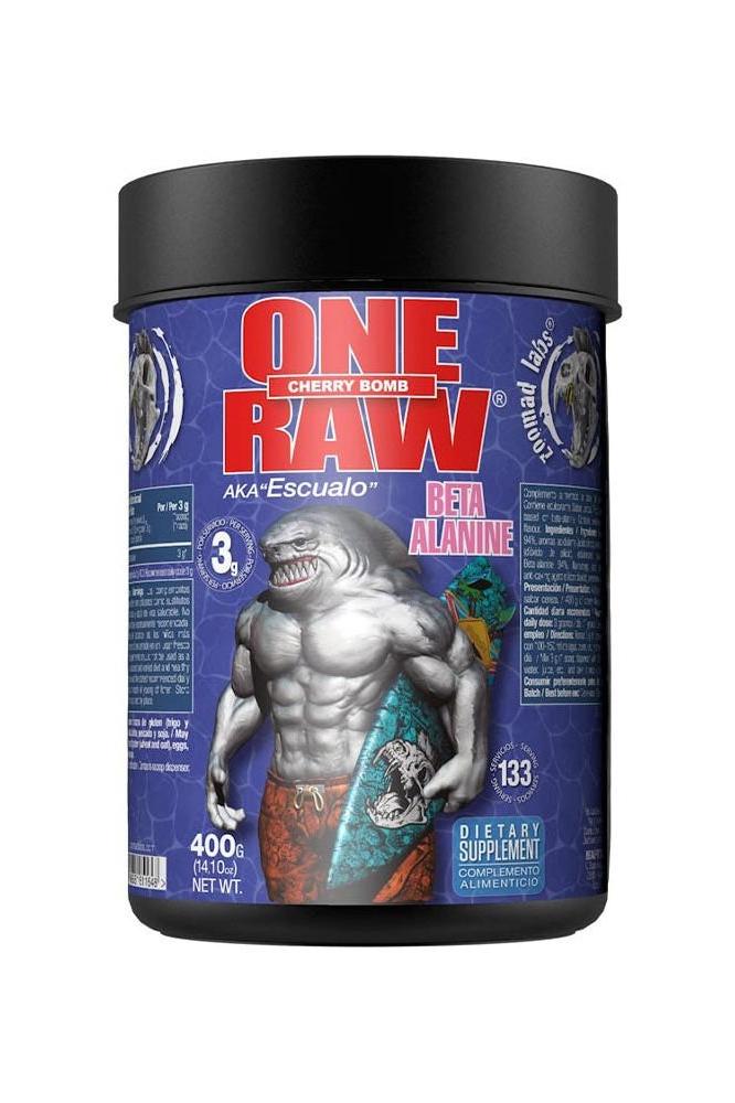 Zoomad Labs One Raw Beta-alanine supplement container, rich in cherry flavor, for enhanced strength and endurance.