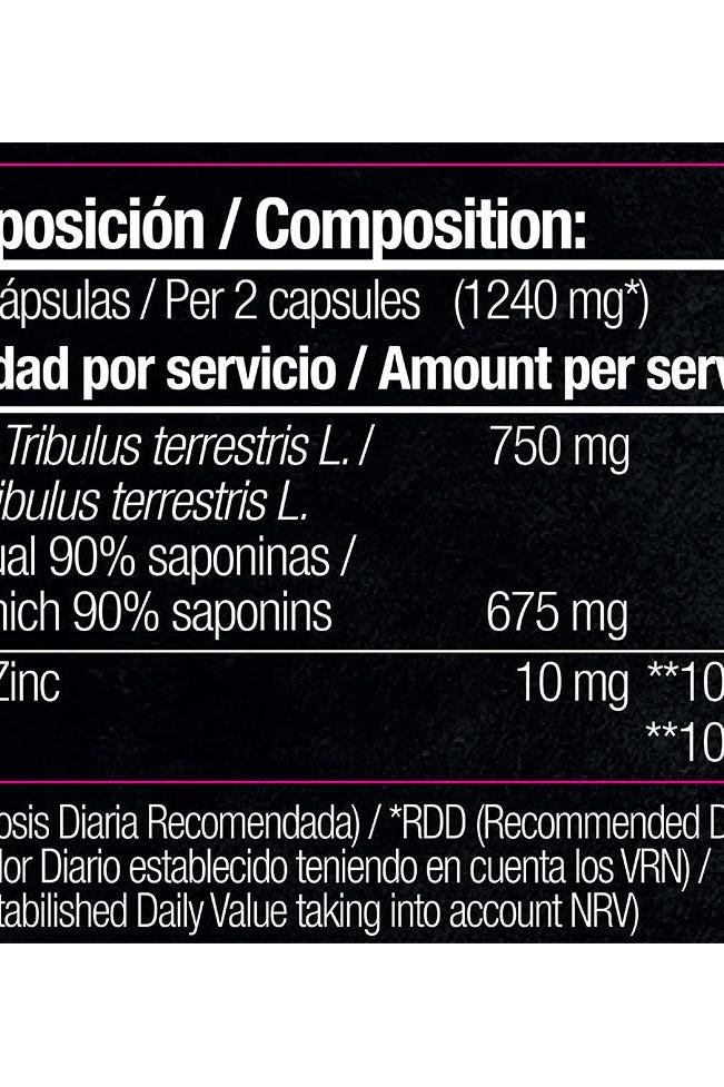 Ingredient details for Zoomad Labs Tribulus + Zinc capsules, including Tribulus terrestris and Zinc content.