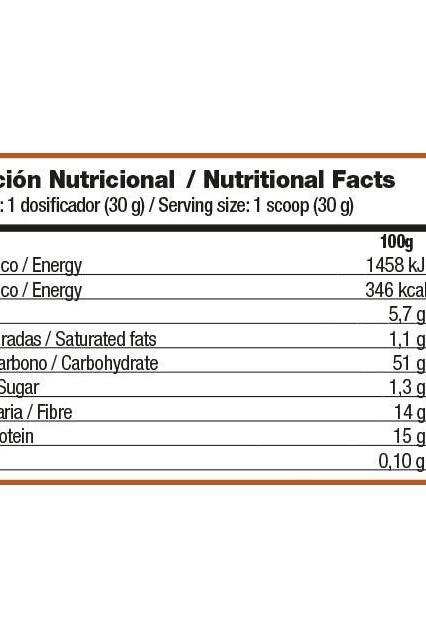 Nutritional facts for Zoomad Labs Zooats chocolate product, including energy and nutrient details per 100g serving.