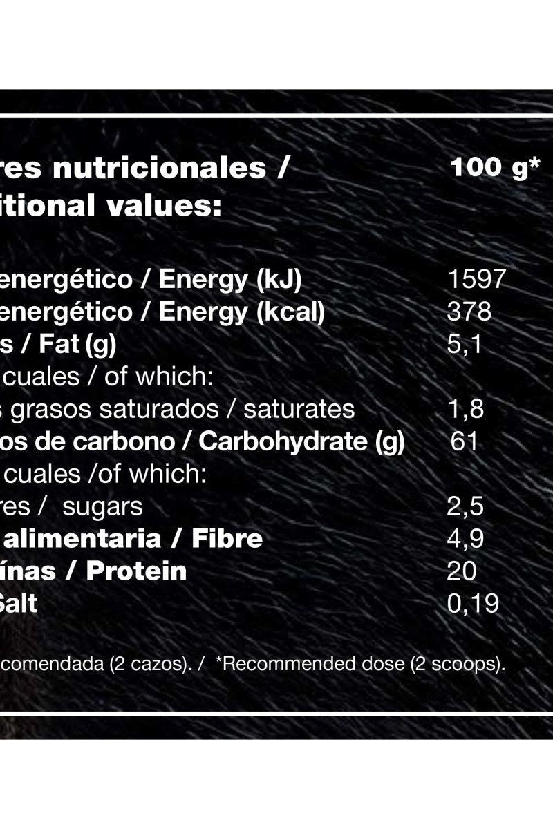 Nutritional values chart for Zoomad Labs Zoomass protein isolate, detailing energy, fat, carbohydrates, fiber, and protein per 100g.